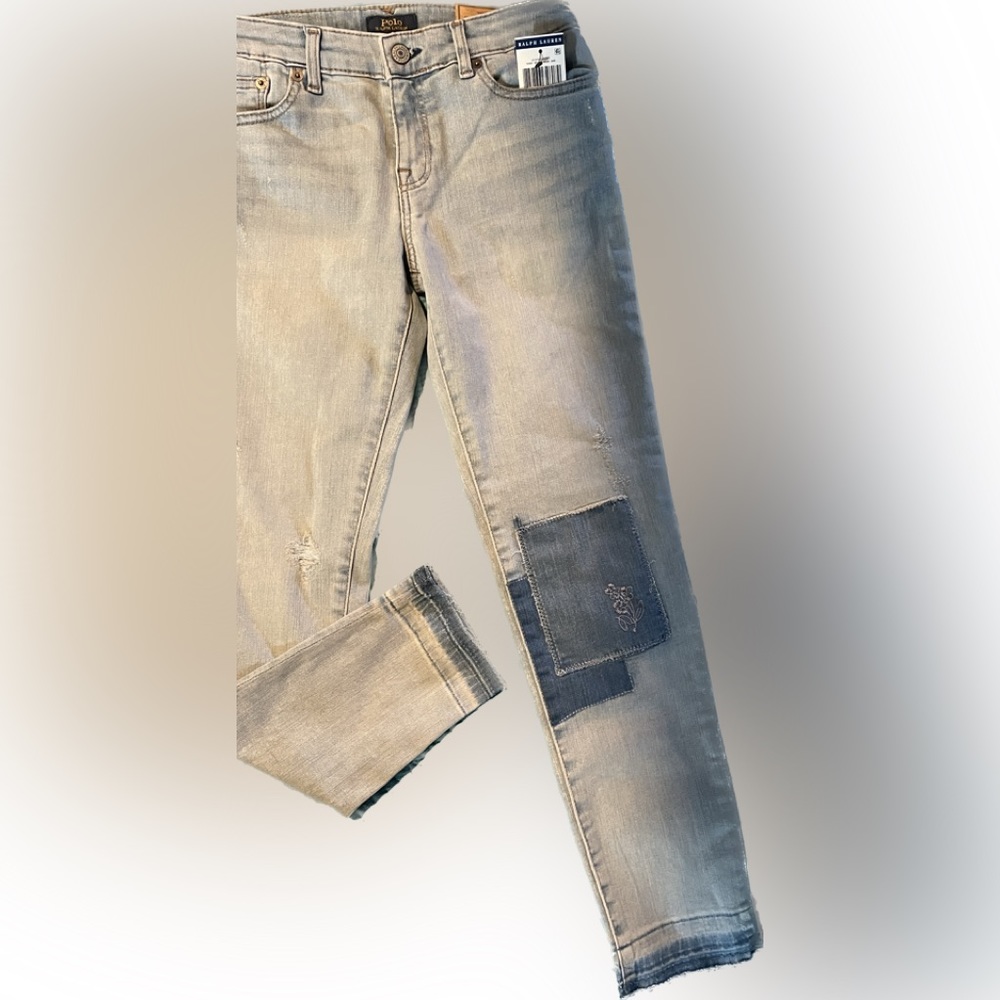 NWT girls 14 skinny Ralph Lauren jeans patch vintage look